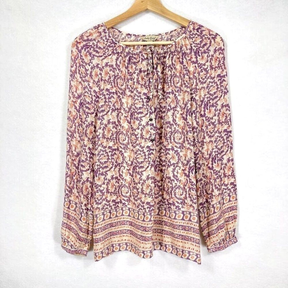 Lucky Brand Floral Print Blouse Lightweight Peasant Cottagecore Feminine Flowy S